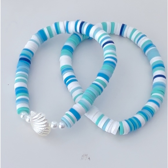 Seashell Pearl clay beads bracelets set - Picture 1 of 2